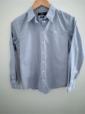 Lauren Ralph Lauren Petite Non-Iron
Straight-Fit Shirt Blue/White Stripes